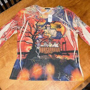 NEW Halloween Fall 3/4‎ Sleeve XL Tee Ghosts Witches Pumpkins Dual Sided